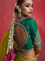 Lavya Pure Organza Khatli Border Saree in Lime Green