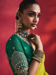 Lavya Pure Organza Khatli Border Saree in Lime Green
