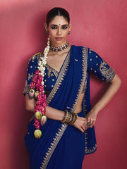 Imperial Viscose Georgette Embellished in Royal Blue
