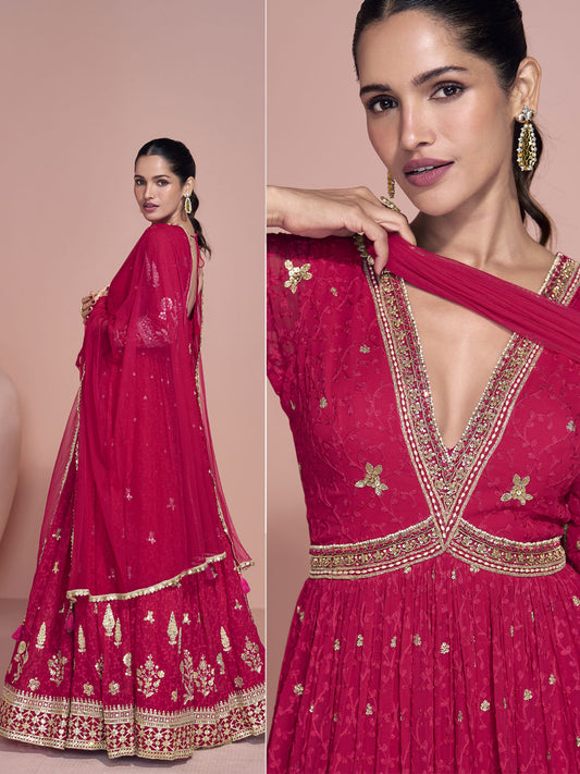Premium Embroidered Pink Festive Anarkali Gown