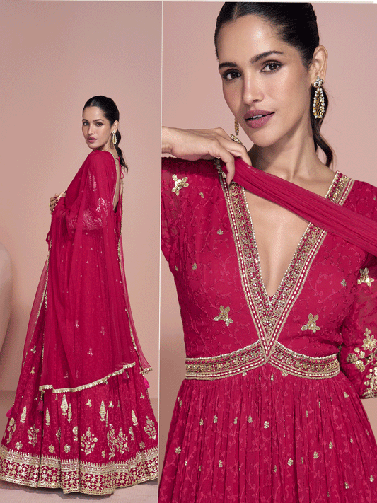 Premium Embroidered Pink Festive Anarkali Gown