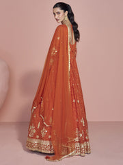 Premium Embroidered Orange Festive Anarkali Gown