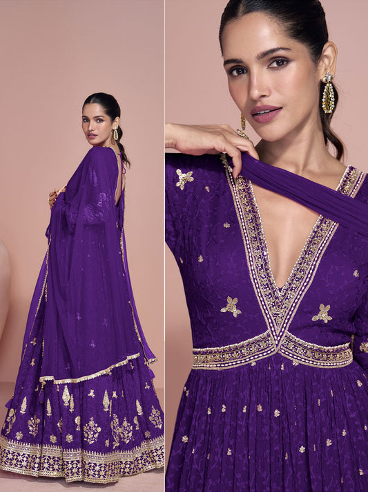Premium Embroidered Purple Festive Anarkali Gown