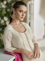 White Georgette Embroidered Sequins Chikankari Anarkali Suit
