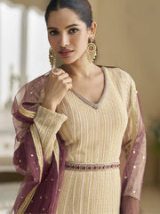 Beige Georgette Embroidered Sequins Chikankari Anarkali Suit
