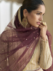 Beige Georgette Embroidered Sequins Chikankari Anarkali Suit