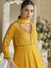 Yellow Georgette Embroidered Sequins Chikankari Anarkali Suit