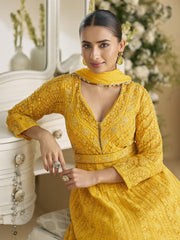 Yellow Georgette Embroidered Sequins Chikankari Anarkali Suit