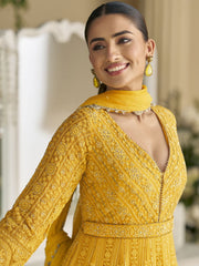Yellow Georgette Embroidered Sequins Chikankari Anarkali Suit