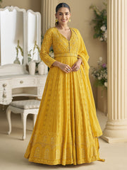 Yellow Georgette Embroidered Sequins Chikankari Anarkali Suit