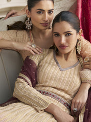Peach Georgette Embroidered Sequins Chikankari Anarkali Suit