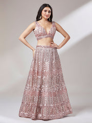 Rose Gold Net Mirror and Sequinse embroidery Semi-Stitched Lehenga choli and Dupatta