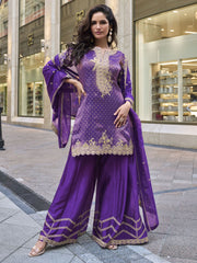 Purple Jacquard Silk Salwar Suit with Embroidered Work for Ceremonial
