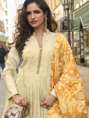Wedding Wear Yellow & Cream Heavy Anarkali Gown