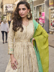 Wedding Wear Awesome Cream Heavy Anarkali Gown