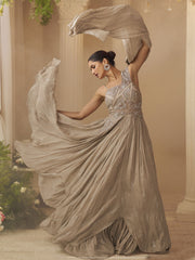 Golden Beige Hand Embroidery Anarkali Gown