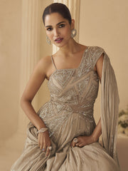 Golden Beige Hand Embroidery Anarkali Gown