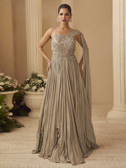 Golden Beige Hand Embroidery Anarkali Gown