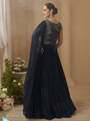 Dark Blue Hand Embroidery Anarkali Gown