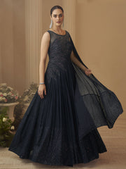 Dark Blue Hand Embroidery Anarkali Gown