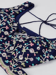 Navy Blue Georgette Sequins, Mirror and thread embroidery Semi-Stitched Lehenga choli & Dupatta