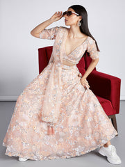 PEACH Organza Sequins, Zarkan and thread embroidery Semi-Stitched Lehenga choli & Dupatta