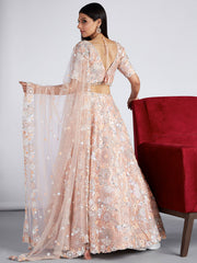 PEACH Organza Sequins, Zarkan and thread embroidery Semi-Stitched Lehenga choli & Dupatta