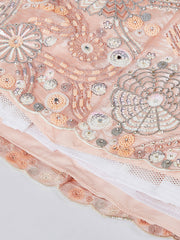 PEACH Organza Sequins, Zarkan and thread embroidery Semi-Stitched Lehenga choli & Dupatta