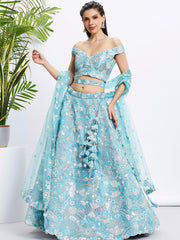 Sky blue Organza Sequins, Zarkan and thread embroidery Semi-Stitched Lehenga choli & Dupatta