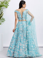 Sky blue Organza Sequins, Zarkan and thread embroidery Semi-Stitched Lehenga choli & Dupatta