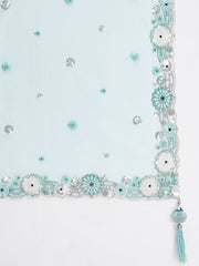 Turquoise blue Organza Sequins, Zarkan and thread embroidery Semi-Stitched Lehenga choli & Dupatta