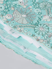 Turquoise blue Organza Sequins, Zarkan and thread embroidery Semi-Stitched Lehenga choli & Dupatta
