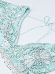Turquoise blue Organza Sequins, Zarkan and thread embroidery Semi-Stitched Lehenga choli & Dupatta