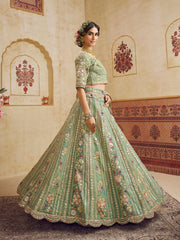Green Color Bridal Net Fabric Sequins embroidery Semi-Stitched Lehenga choli & Dupatta