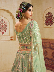 Green Color Bridal Net Fabric Sequins embroidery Semi-Stitched Lehenga choli & Dupatta