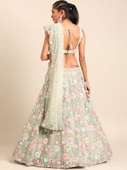 Lime Green Net Sequins, Mirror and thread embroidery Semi-Stitched Lehenga choli & Dupatta