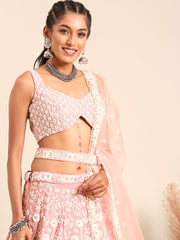 Rose Gold Chinon Sequins and Zarkan embroidery Semi-Stitched Lehenga choli & Dupatta