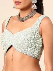 Sea Green Chinon Sequins and Zarkan embroidery Semi-Stitched Lehenga choli & Dupatta