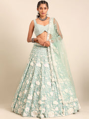 Sea Green Chinon Sequins and Zarkan embroidery Semi-Stitched Lehenga choli & Dupatta