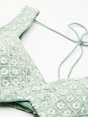 Sea Green Chinon Sequins and Zarkan embroidery Semi-Stitched Lehenga choli & Dupatta