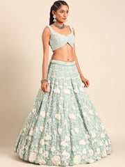 Sea Green Chinon Sequins and Zarkan embroidery Semi-Stitched Lehenga choli & Dupatta