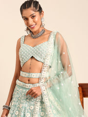 Sea Green Chinon Sequins and Zarkan embroidery Semi-Stitched Lehenga choli & Dupatta
