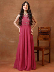 Embellished Round Neck A-Line Ethnic Dresses