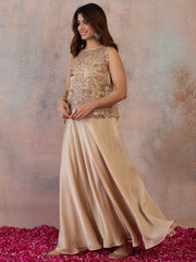 Beige Bling and Sparkly Embellished Top with Skirt