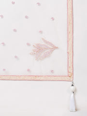 Cream Net Sequinse Work Semi-Stitched Lehenga & Unstitched Blouse with Dupatta