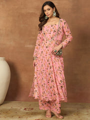 Women Floral Printed Regular Thread Work Kurta with Trousers