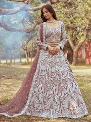 Rose Gold Pure Satin Sequins embroidery Semi-Stitched Lehenga choli & Dupatta