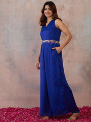 Royal Blue Printed Basic Jumpsuit