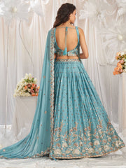 Turquoise blue Georgette Sequin embroidery Semi Stitched Lehenga choli and Dupatta