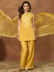 Women Floral Embroidered Regular Thread Work Kurta with Palazzos & With Dupatta